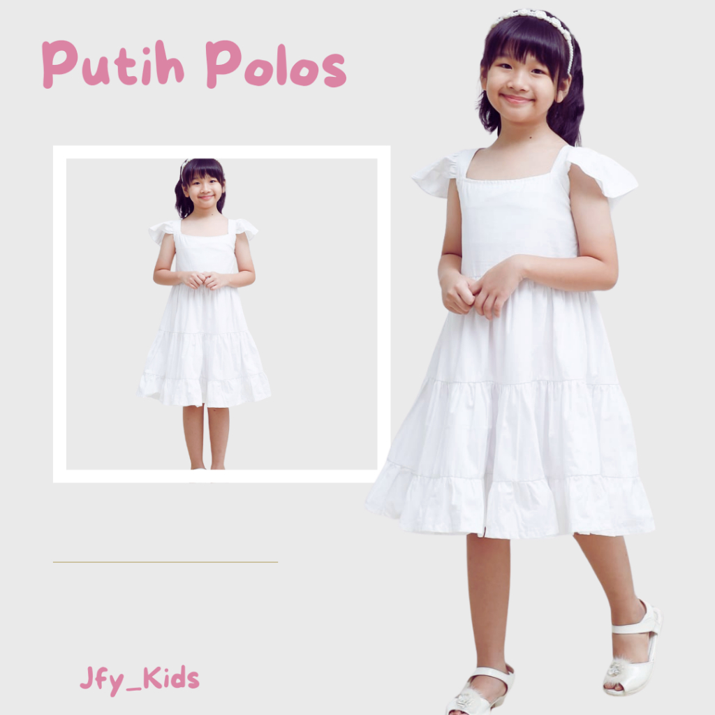 Dress Anak Putih Polos - Dress Putih Polos Jfy Kids - Usia 1 - 12 Tahun