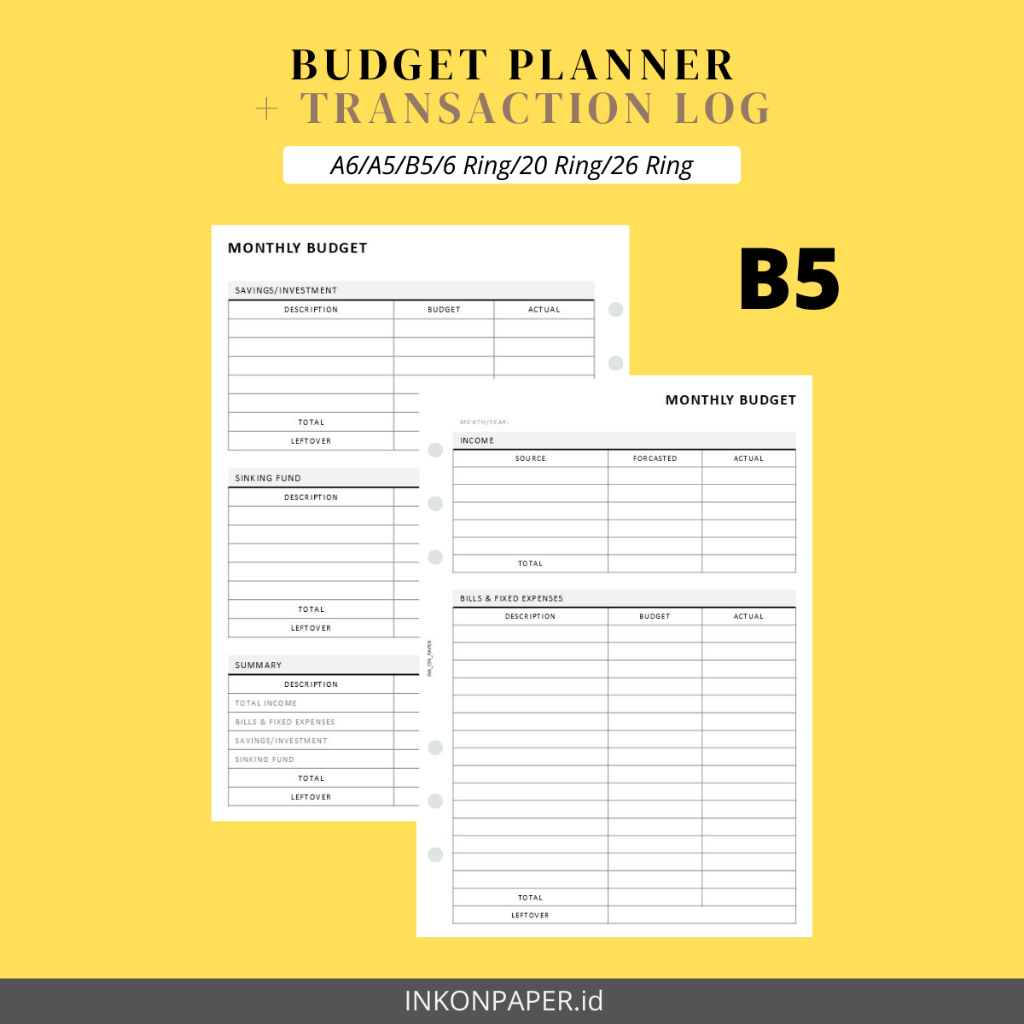 

B5 - Budget Planner, Monthly Budget, Planner Keuangan, Financial Planner by INK_ON_PAPER