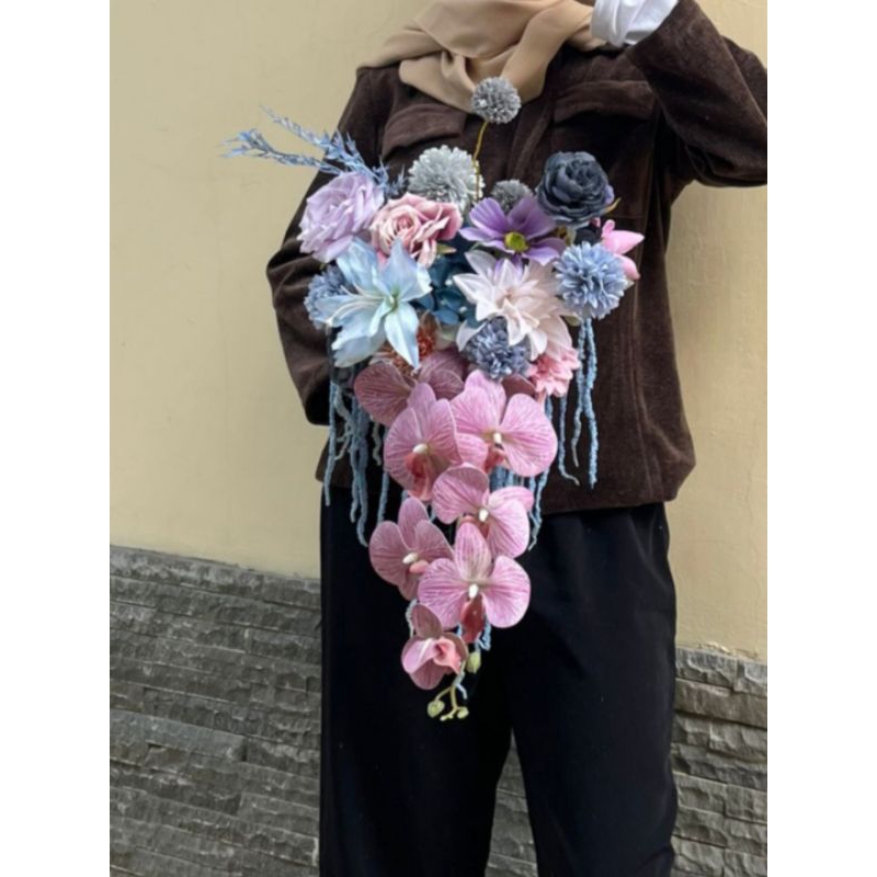 (READY) Wedding Bouquet Artificial Orchid Flower Series | Buket Pengantin Seri Anggrek Bunga Palsu A