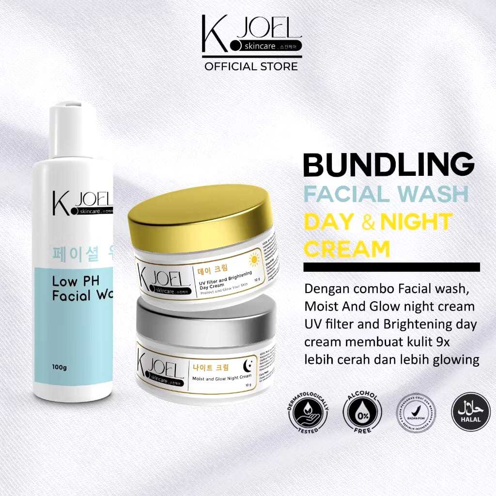 KJOEL - Paket Brightening Facial wash, Day Cream & Night Cream [3 in 1] - BPOM - K