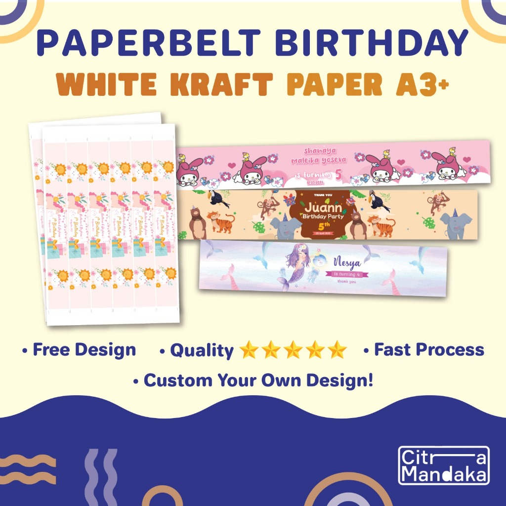 

Paper Belt Birthday Bento Box Ulang Tahun Premium White Kraft A3 | Label Bento Ulang Tahun Anak | Bento Roller Label Pengikat Makanan