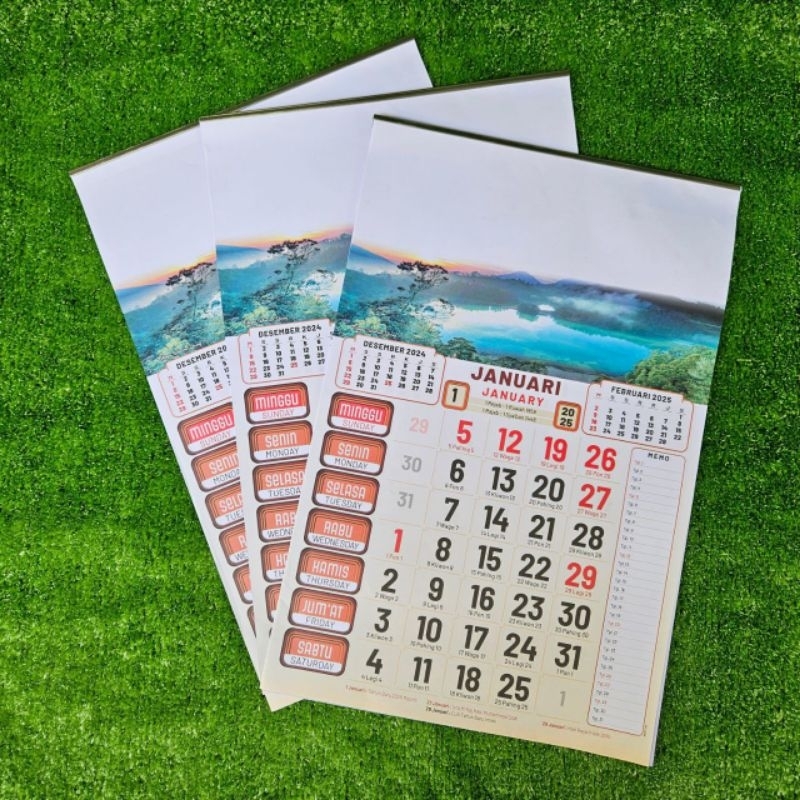

kalender kerja 2025 BO wuku gambar pemandangan 12 lembar 1 bulanan ukuran 32x48 cm (terima castume cetak merek)