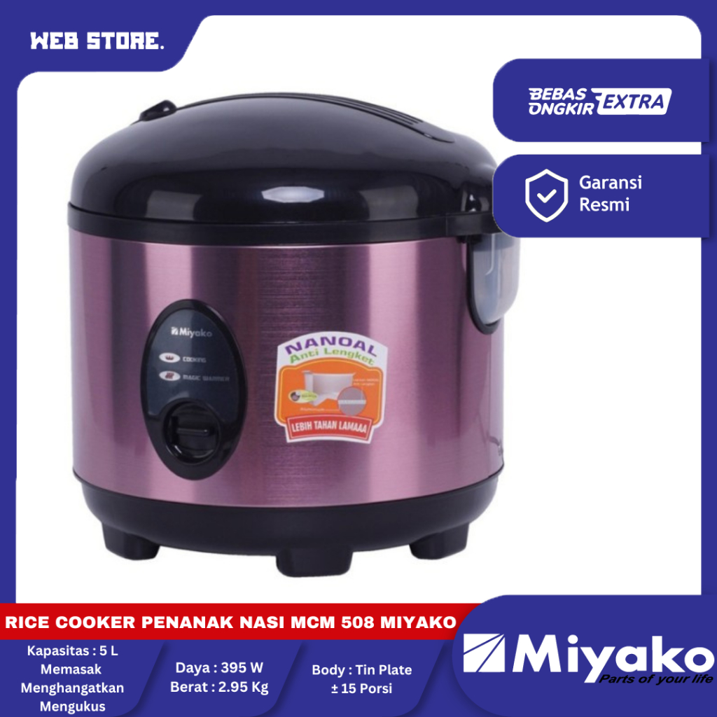 Rice Cooker Penanak Nasi 1.8 Liter Stainless Steel MCM 508 SBC MIYAKO