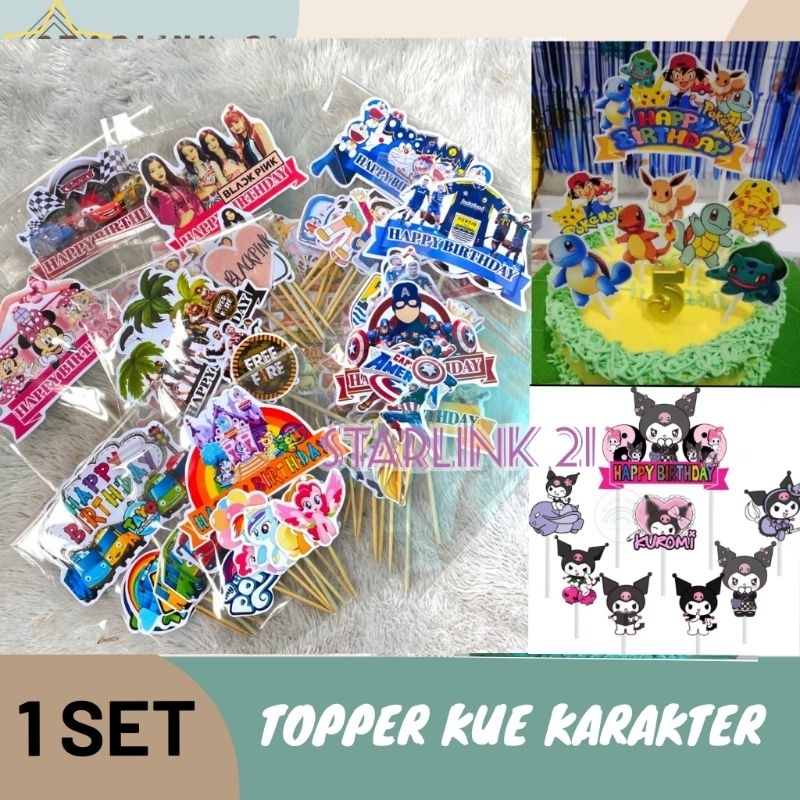 TOPPER KUE KARAKTER | Topper Kue Ultah Anak | Topper Kertas Motif Kuromi Princess Spiderman