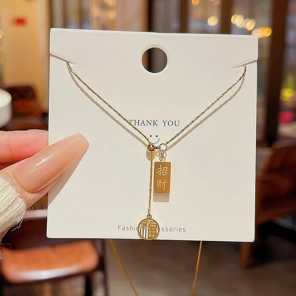 Kalung Titanium Liontin Balok Juntai Gold Lapis Emas 23k Anti Karat Anti Luntur Fashion Korea