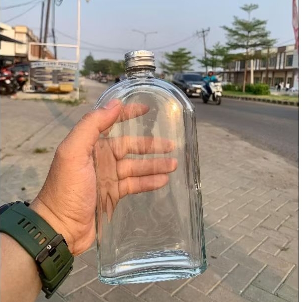 BOTOL KACA GEPENG/PIPIH 500ML | FLAT GLASS BOTTLE | COFFE | JUICE