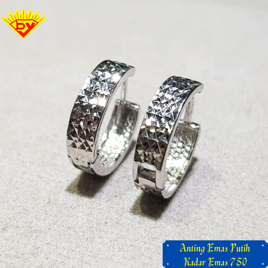 Anting Emas Putih Permata Zirconia Kadar Emas 750