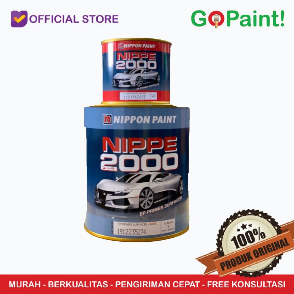 Cat Epoxy | Nippe 2000 Epoxy Primer Surfacer Abu + Hardener 1L ABU / PUTIH | Kemasan Kaleng