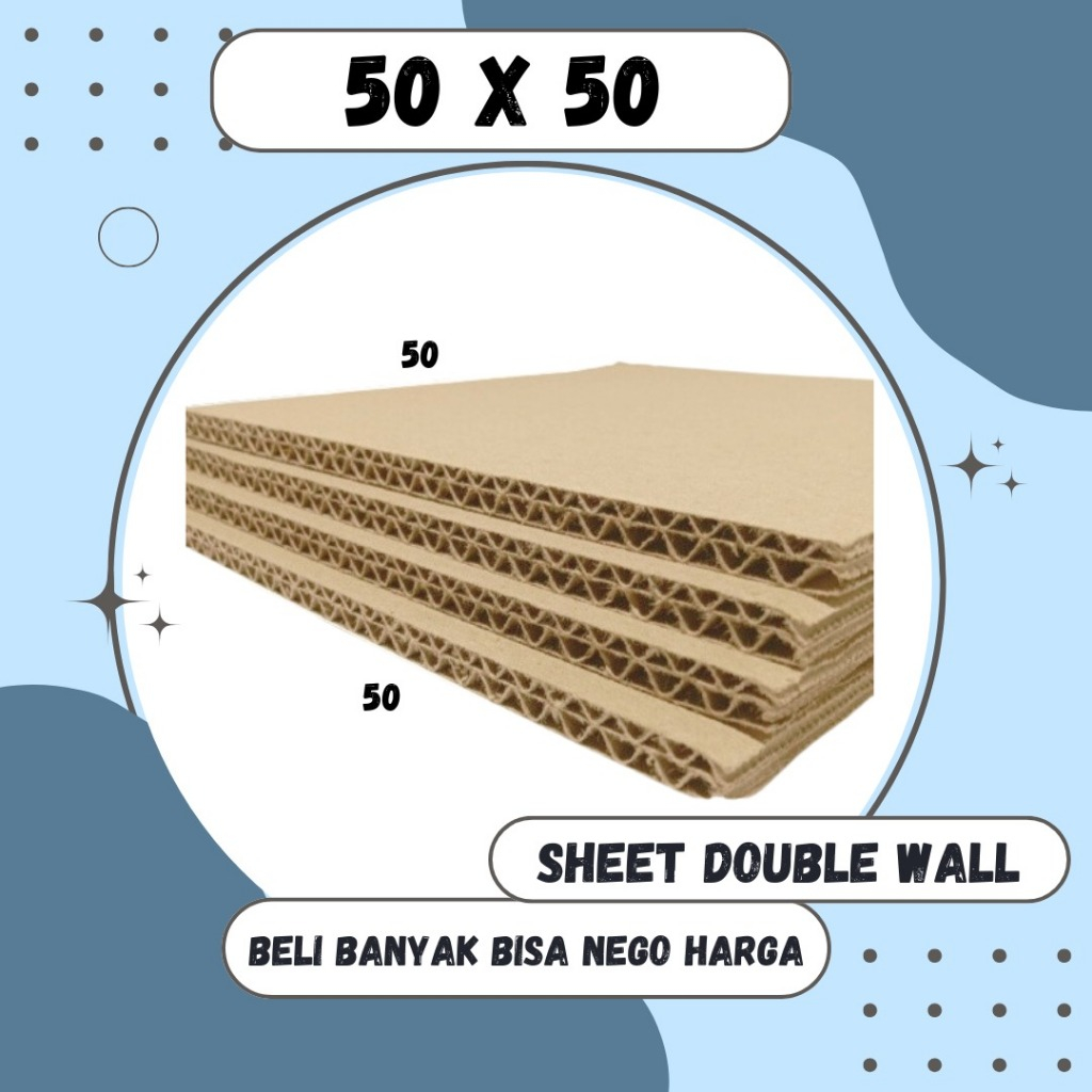 

Kardus Lembaran 50x50, 50x40, 50x30, 50x20, 50x10 Sheet Polos Double Wall Packing Karton Coklat Warna Packing