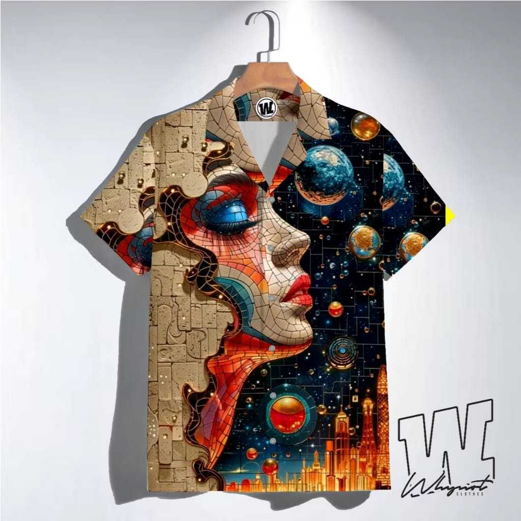 ENABLE - Baju Kemeja Full Print Motif Abstrak Full Color - Kemeja Pria Wanita KUALITAS PREMIUM - Baj