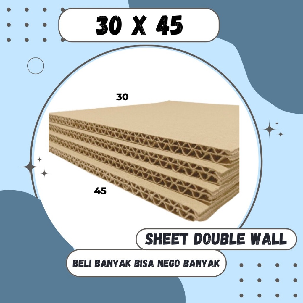 

Sheet Lembaran 30x45 / 20x45 / 10x45 Kardus Polos Double Wall Coklat Karton