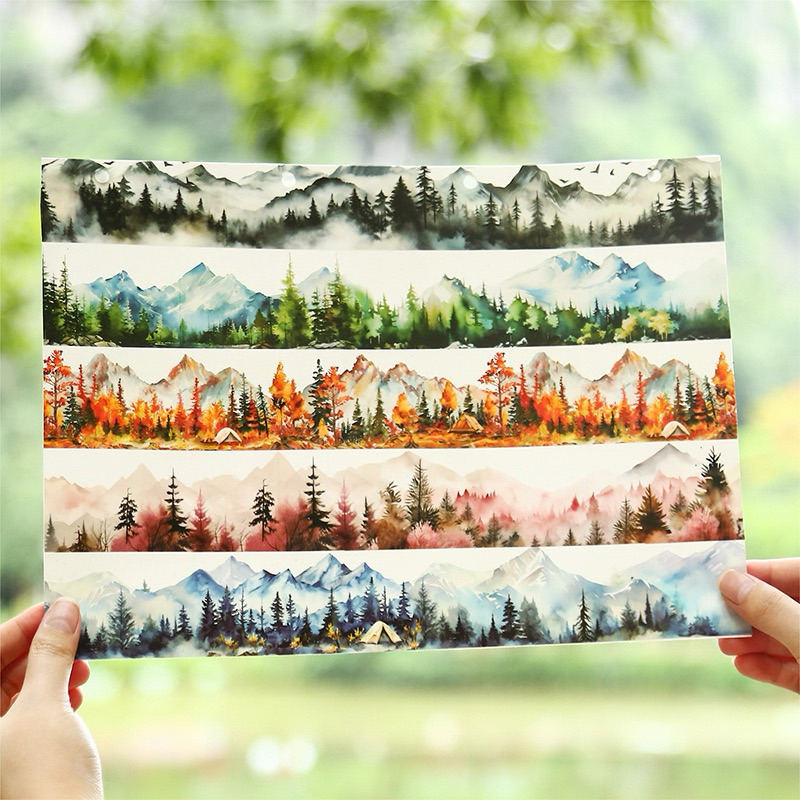 

(8CB) washi tape selotip transparan pet pemandangan alam gunung hutan pohon tree forest mountain