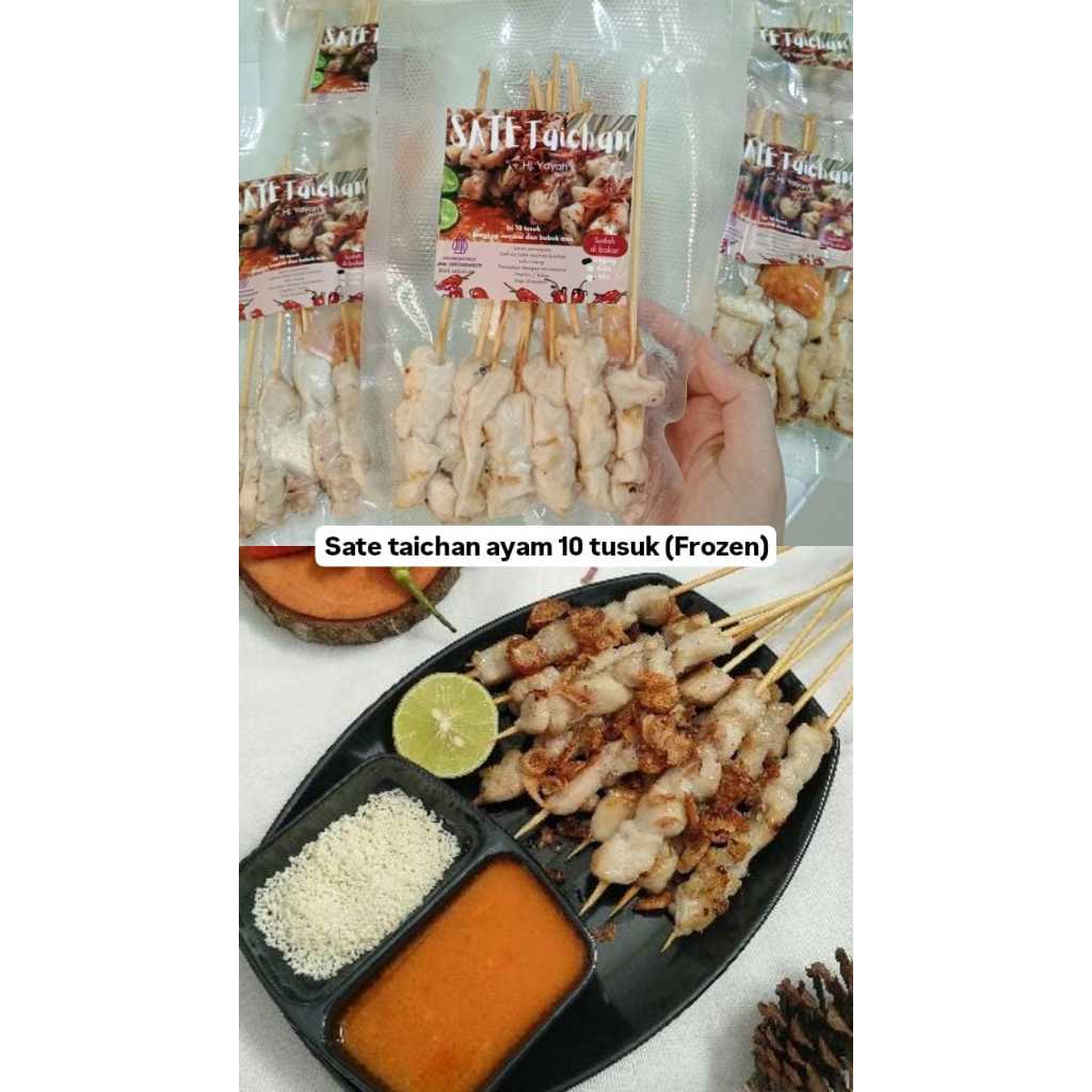 

Sate taichan daging ayam isi 10 tusuk + sambal dan kaldu (frozen)