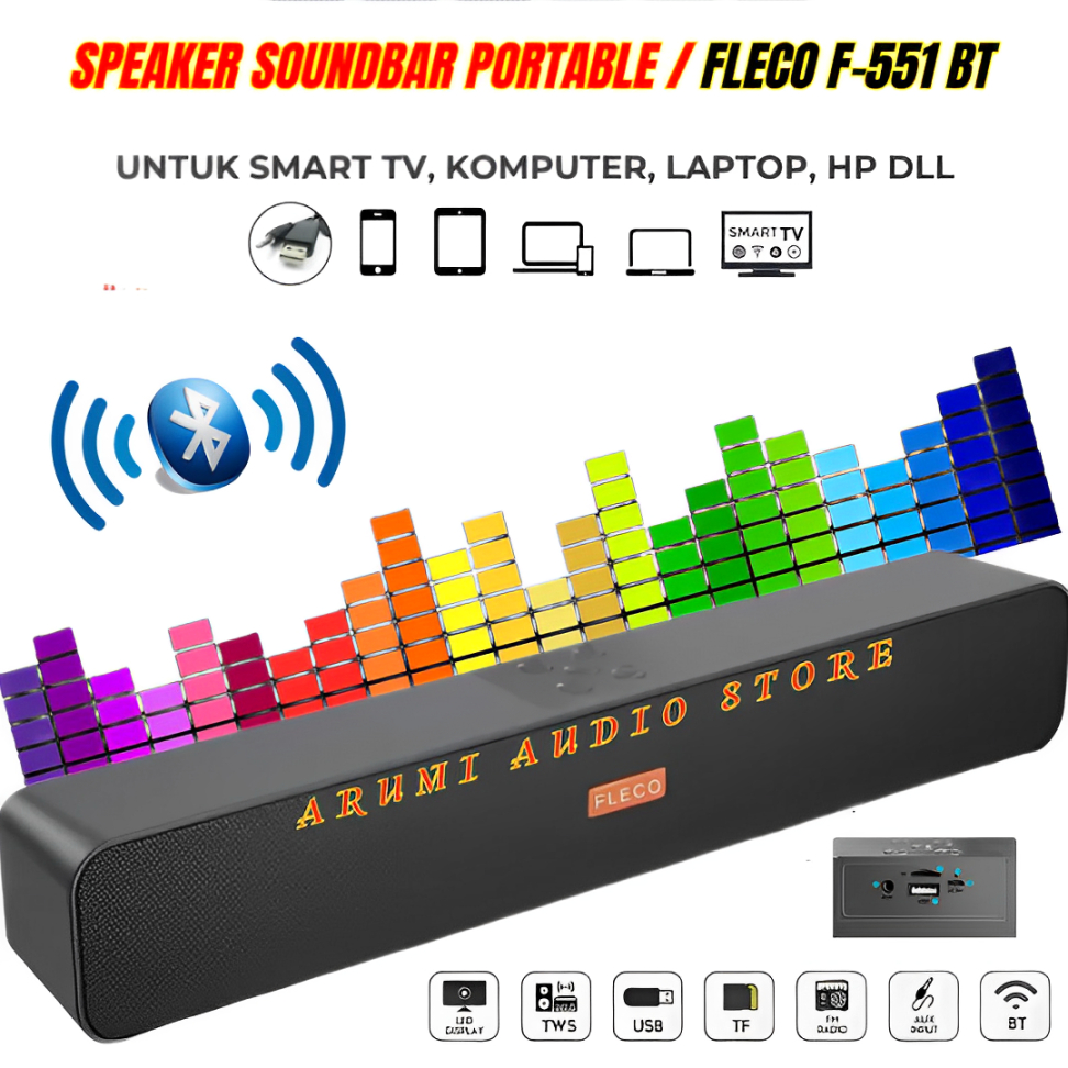 PROMO SPEAKER SOUNDBAR BLUETOOTH FLECO F-551BT MP3/FM EXTRA BASS | SPEAKER DIGITAL PORTABLE KOMPUTER
