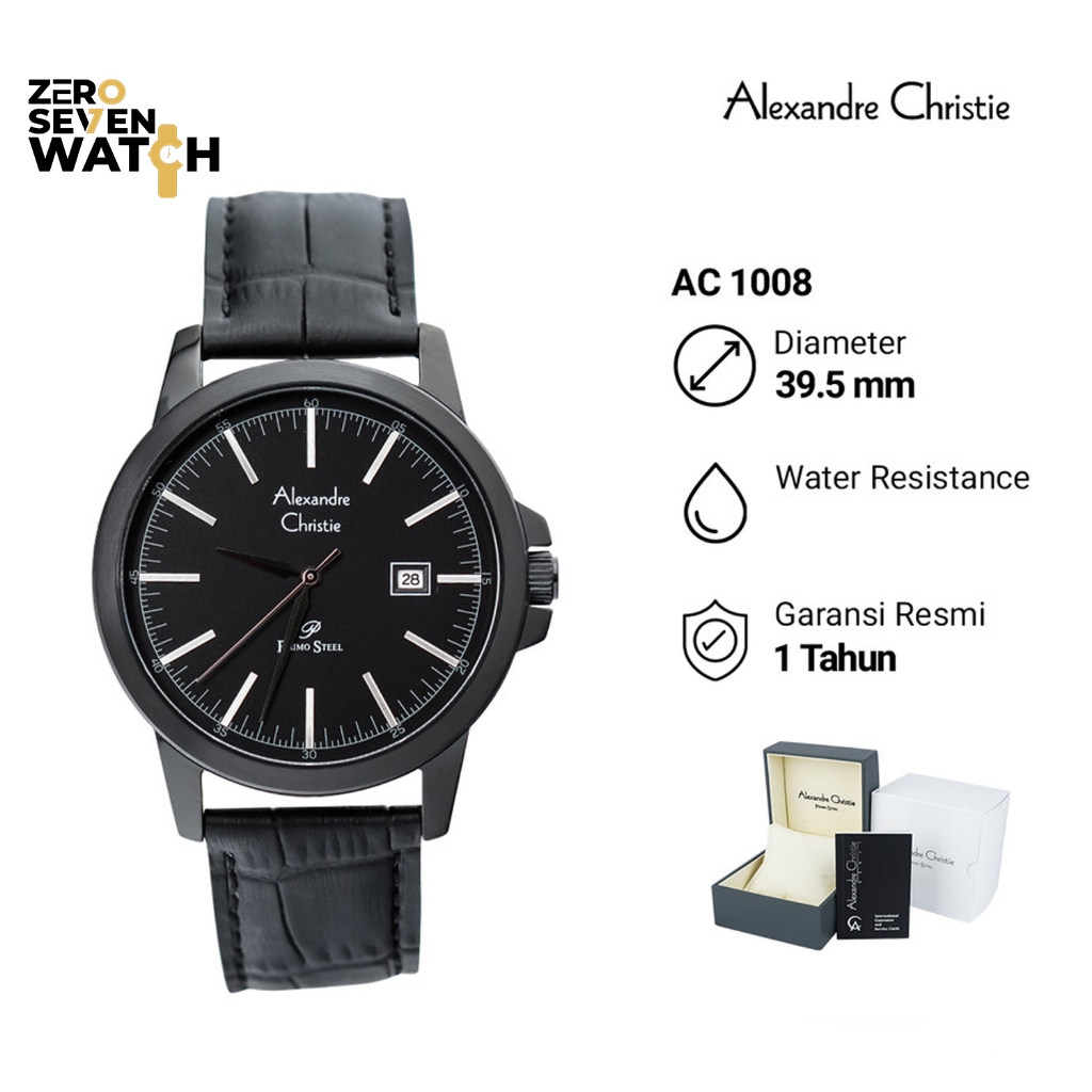 Jam Tangan Pria Alexandre Christie AC 1008 AC1008 Original Leather - Full Black