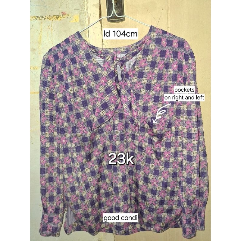 preloved baju floral purple, blouse olive green