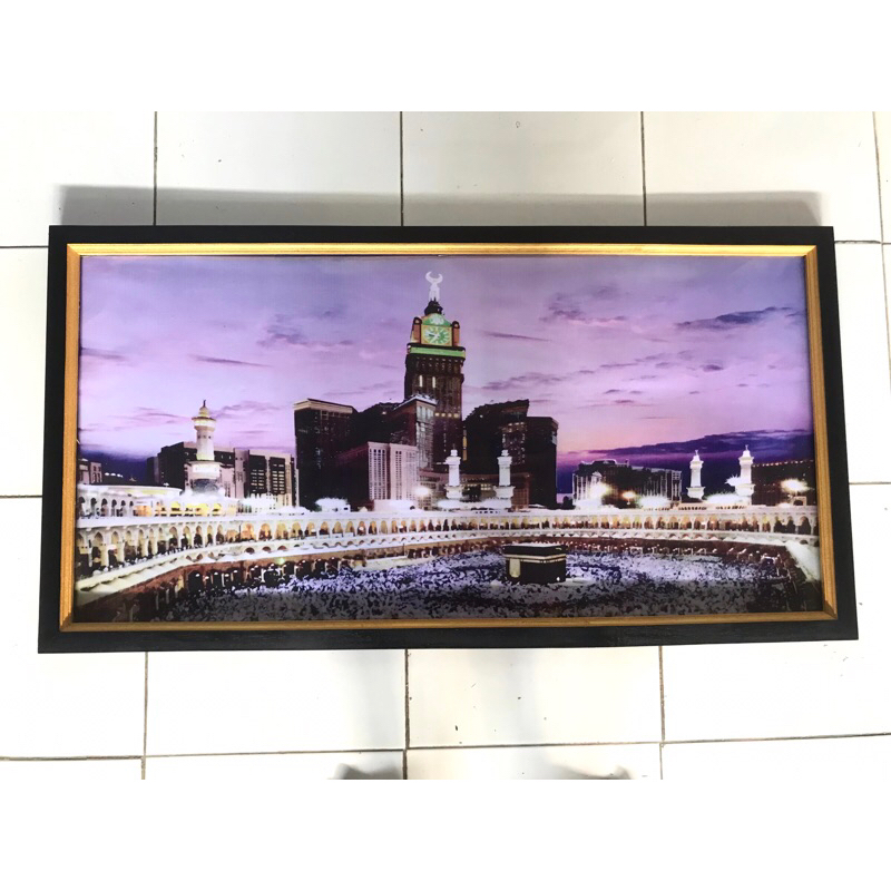 hiasan dinding gambar kabah mekah madinah plus bingkai uk 100x50cm