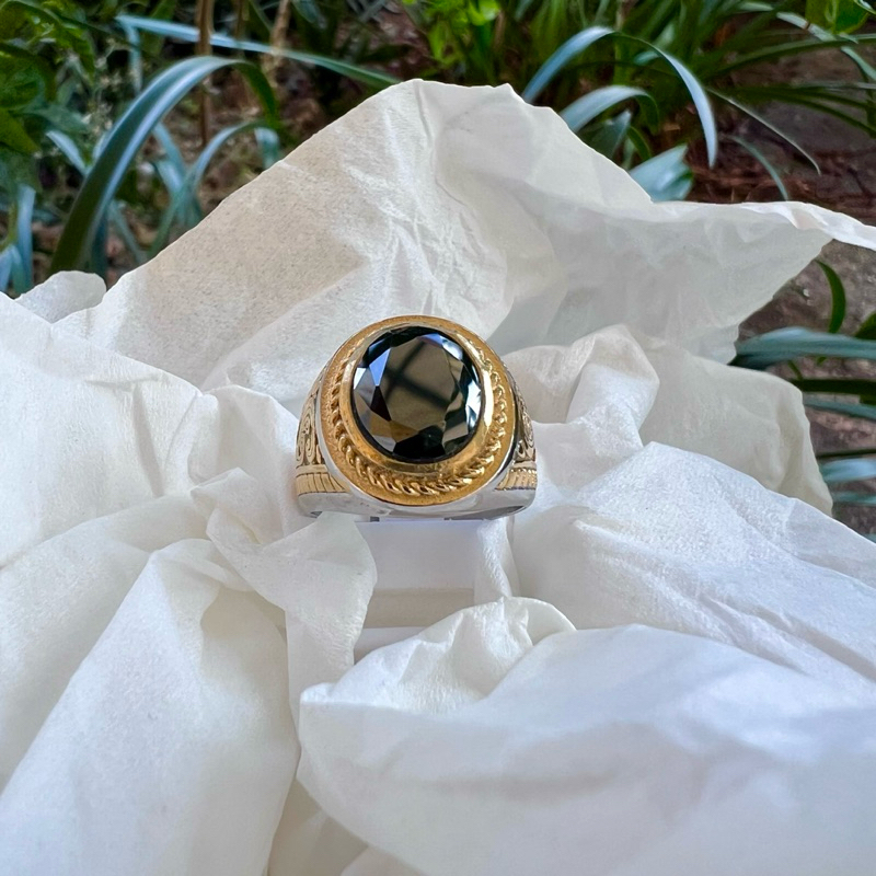 CINCIN BATU AMERICAN DIAMOND OVAL CUT WARNA HITAM