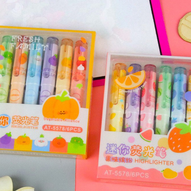 

berkualitas Sunshine Fancy Stabilo Set 6 Pcs Motif Veggie Fruit Warna Warni Hhlhter Rainbow Aesthetic