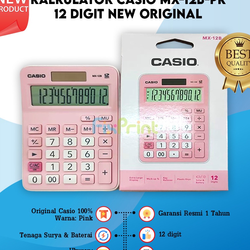 

Premium Kalkulator Casio MX 12B Calculator MX12B Desktop 12 Dit Kalkulator Lucu Pink Biru Muda Putih Hitam