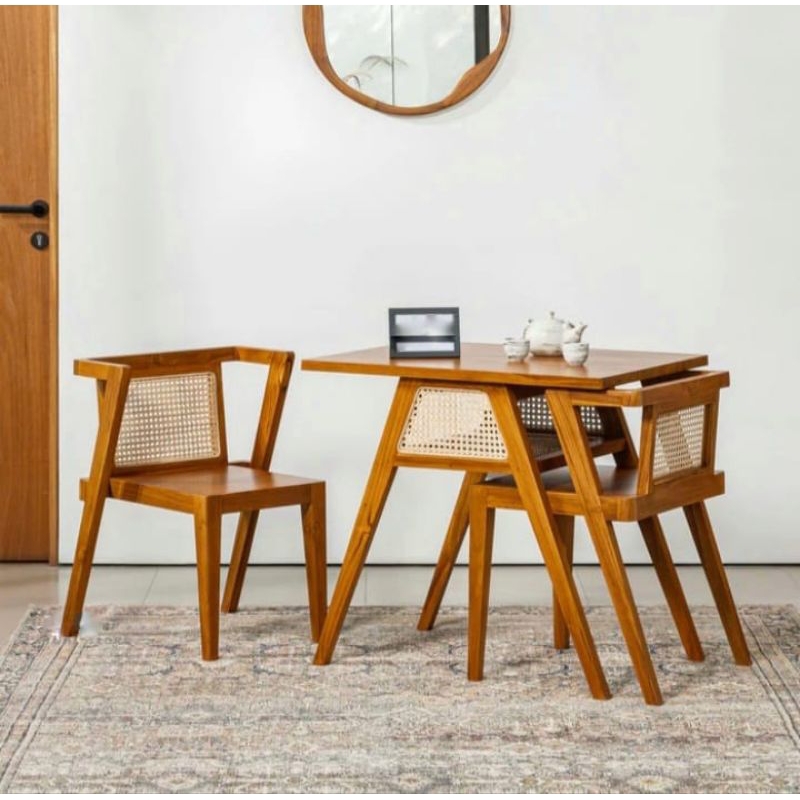 Meja Makan kursi 4 Meja Makan Aesthetic Hemat Ruang Kayu Jati Perhutani/Meja makan kayu jati