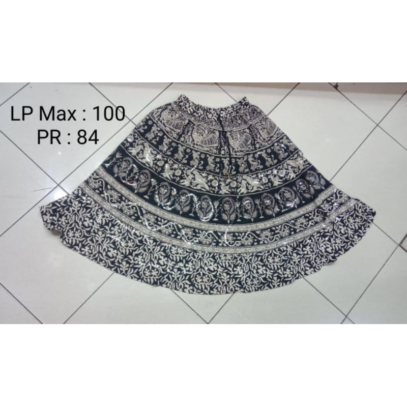 Rok India Hitam Putih Gajah Thailand Bangkok Boho Bohemian Mandala Skirt Gopi Radha Anandi