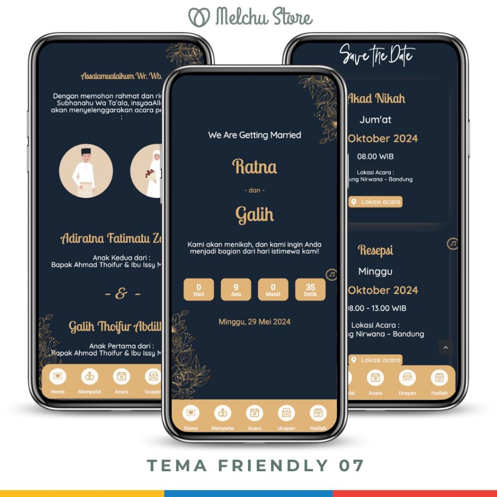 Undangan Pernikahan Digital Website Tanpa Foto Tema Friendly 07 Animasi Kartun Link WA Elegan