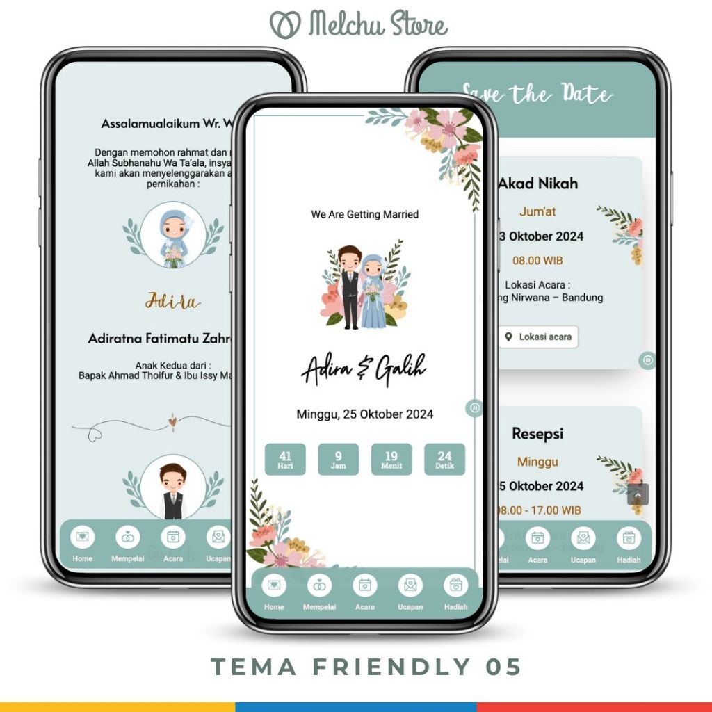 Undangan Pernikahan Digital Website Tanpa Foto Tema Friendly 05 Animasi Kartun Link WA Elegan