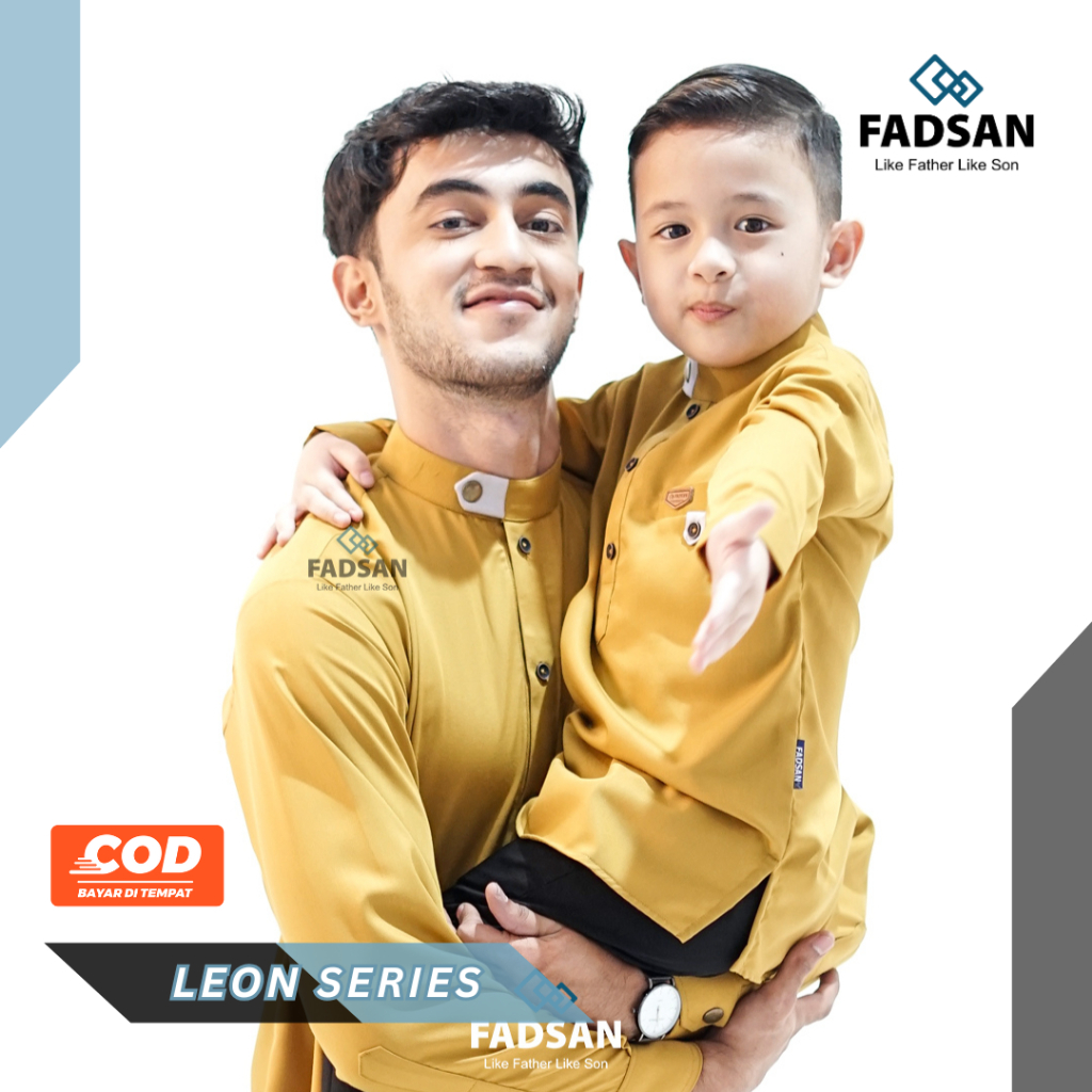 Baju Muslim Kurta Ayah Dan Anak Laki Couple Lengan Panjang Kekinian Koko Pakistan Leon Series Warna 