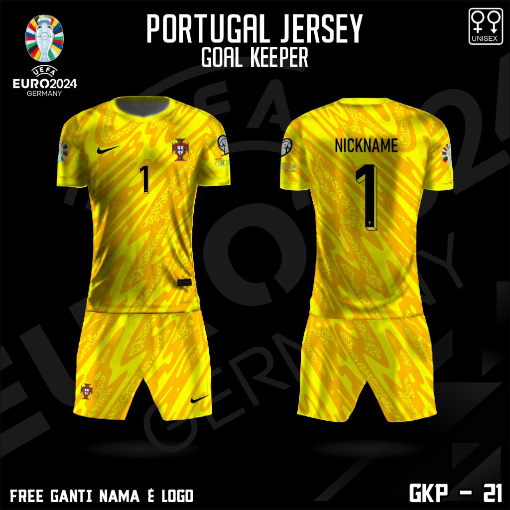 Setelan Jersey kaos sepak bola timnas kiper portugal baju piala eropa jerman 2024 dewasa lengan pend