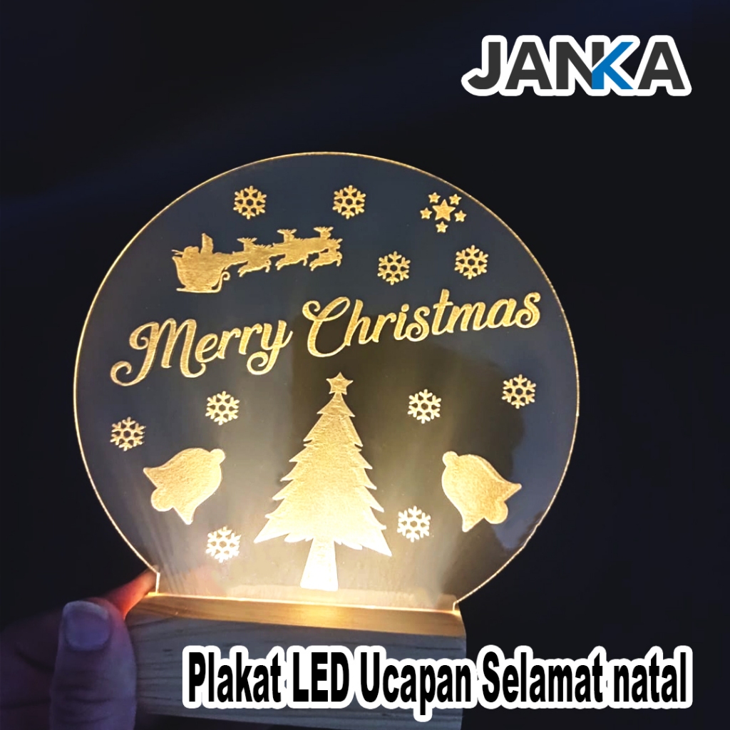 JANKA Plakat LED Natal Tulisan Merry Christmas Lampu Tidur Akrilik Gift Hampers Kado Ornamen Dekoras