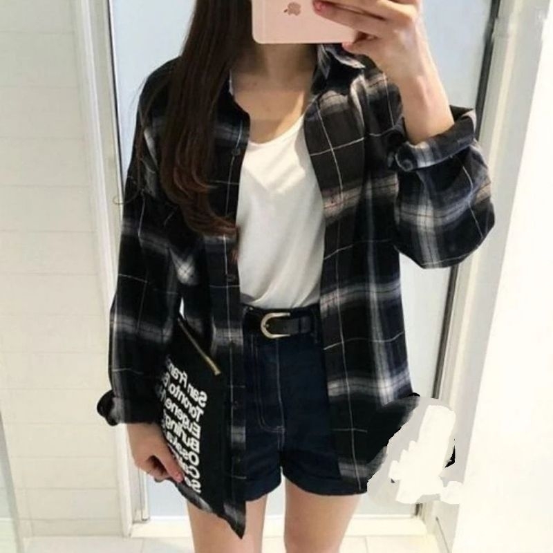 KEMEJA FLANEL MOTIF KOREAN STYLE DISTRO LENGAN PANJANG PRIA WANITA ORIGINAL