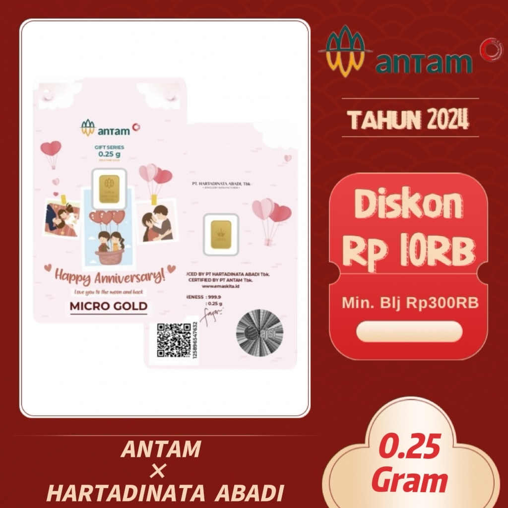 Antam Micro Gold 0.25 Gram Gold Bar Hartadinata x Antam Logam Mulia LM Gift Series 0.25 gr Anniversa