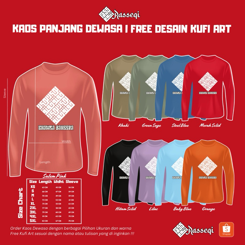 Kaos dewasa pria/wanita Free Tulisan Kufi Art