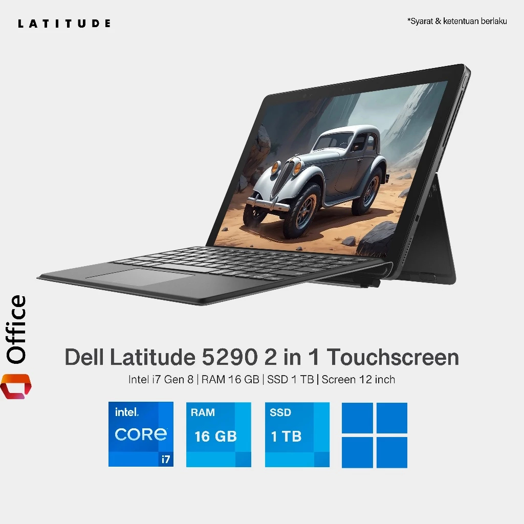 Laptop Dell 5290 2 in 1 Core i7 Gen 8 Ram 16 GB SSD 1 TB Layar 12 inc Touchscreen