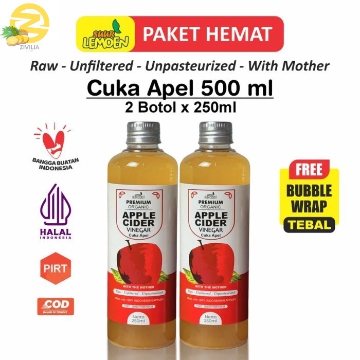 

Best Seller 2 Botol Cuka Apel Organik 250ML Apple Cider Vinegar Premium With The Mother