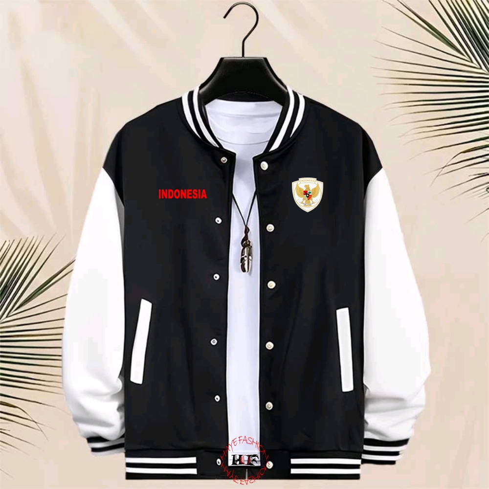 Haye Fashion - Unisex Jacket Baseball Kancing Indonesia Garuda NEW Merah Jacket Resleting Varsity
