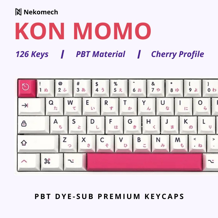 Nekomech Japanese Keycaps Kon Momo - PBT Dyesub Cherry Profile Keycap Set
