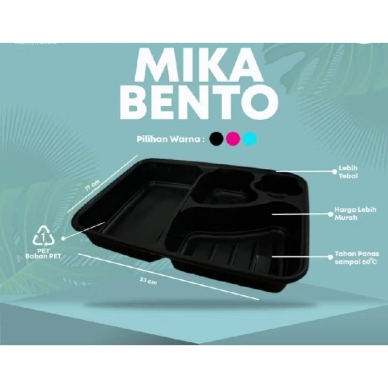 MIKA BENTO KOTAK MAKAN PLASTIK 4 SEKAT WARNA HITAM