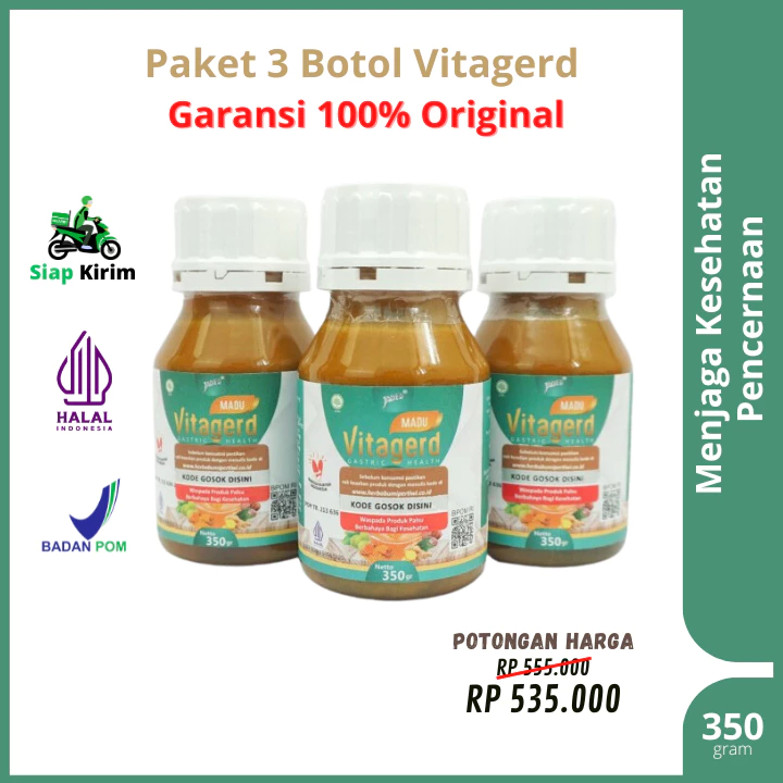 

3 Botol Madu Vitagerd Herbal Asli Untuk Kesehatan Pencernaan 100% Original
