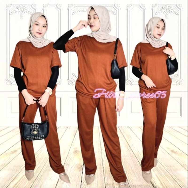Setelan Wanita // Setcel Waffle lengan pendek // One set Wanita // Baju Setelan wanita // Setelan Le