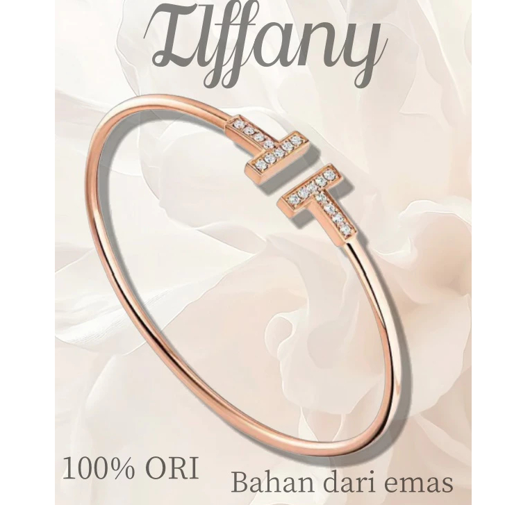 COD 17K emas asli Tīffāňy&cō.wanita Gelang/ Gelang berlian koil seriT/Rosegold/Yellow Gold/emas puti