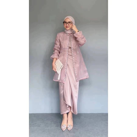 (Ada Jumbo) One Set Jemma Baju Set Wanita Kekiniaan Dress Lilit Kondangan Satin Kekinian 2025