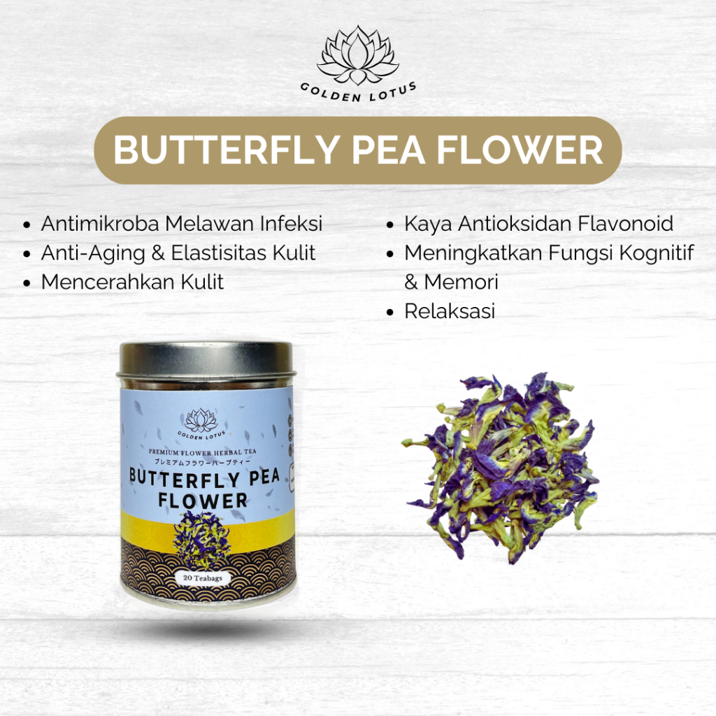 

GOLDEN LOTUS Teh Bunga Telang Antioksidan Tinggi Organic Premium BUTTERFLY PEA FLOWER Tea Herbal