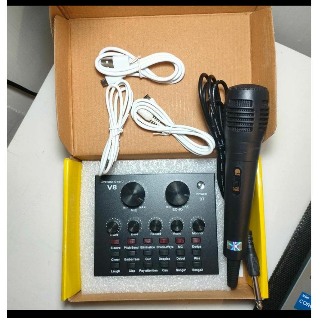 Paket Karaoke Mixer Audio Soundcard V8 Bluetooth dan Mic