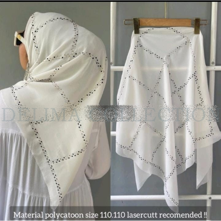 hijab segi empat payet press pesta motif kotak||Khadijah Scarves