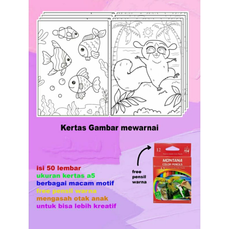 

mewarnai gambar anak 50 lembar / kertas mewarnai untuk anak anak