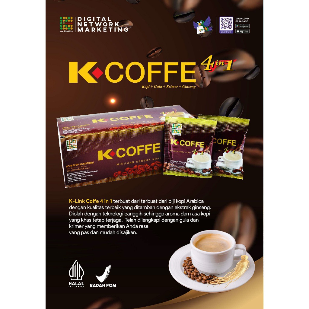 

KOPI GINGSENG GENODERMA K-Coffe 4 In 1 ( 21Gr X 20 Sachets )