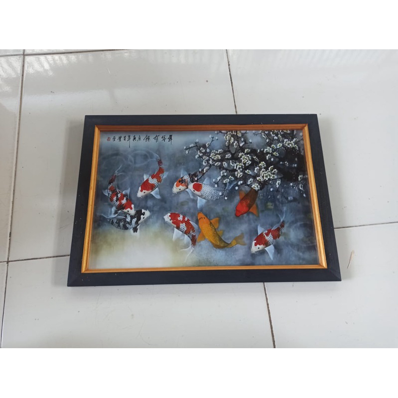 Hiasan dinding plus bingkai uk:35cm x 53cm Lukisan 9ikqn koi cina