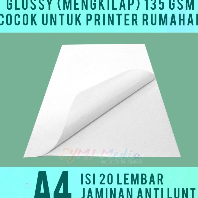 

Cepat INKJET STICKER Glossy A4 isi 2 Kes Stiker Foto Mengkilap 135gsm